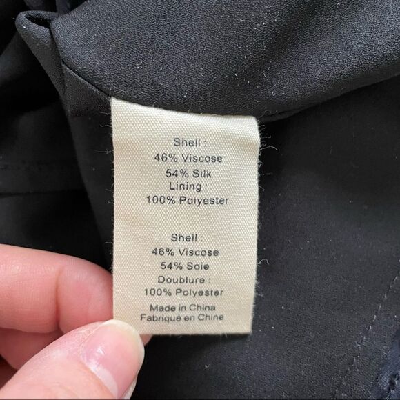 L'AGENCE Alesia Flocked Tie Neck Dress in Navy - Picture 10 of 12